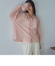 シアーストライプスタンドフリルブラウス