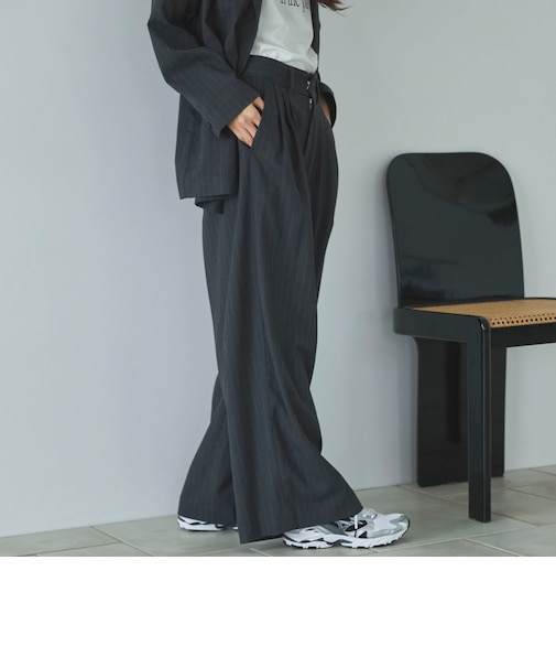 ストライプ３タックワイドパンツ