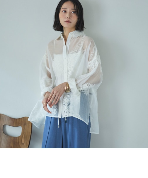 フラワー刺繍オーバーシャツ