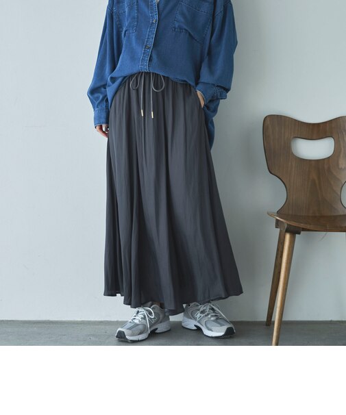 とろみサテンギャザースカート