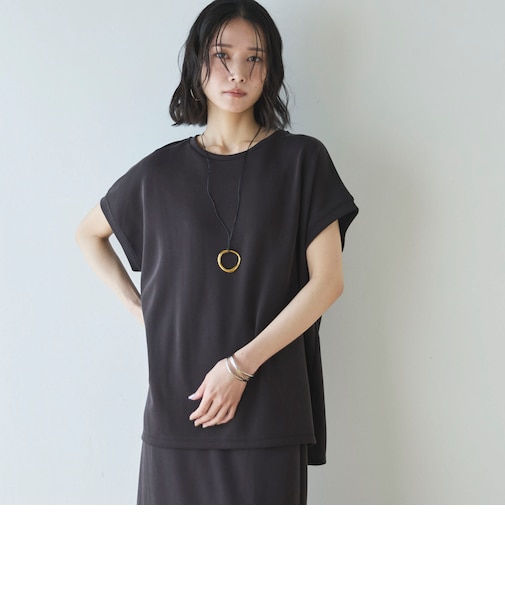 多機能ソフトリブフレンチスリーブトップス