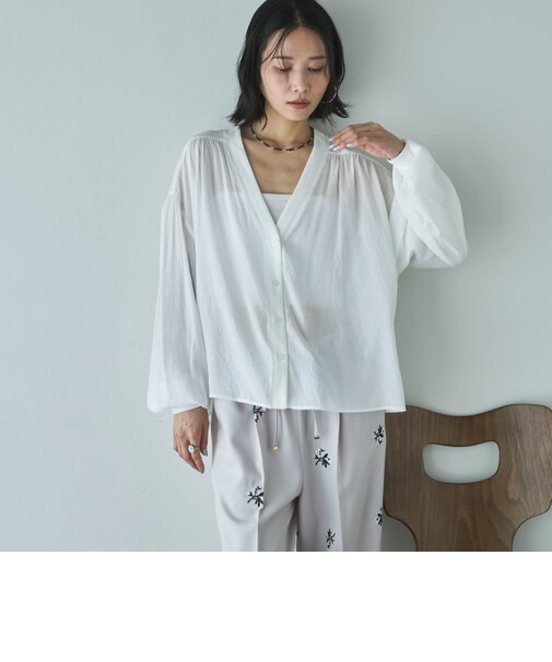 強撚糸シアーブラウスカーディガン