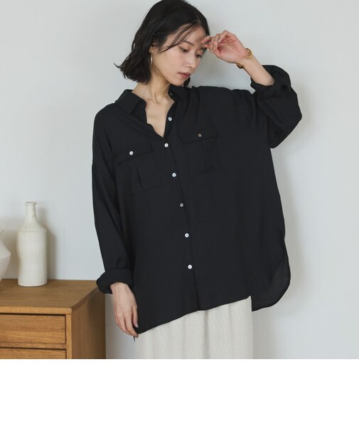 【接触冷感／マシンウォシャブル】リネンライクアウトポケットシャツ
