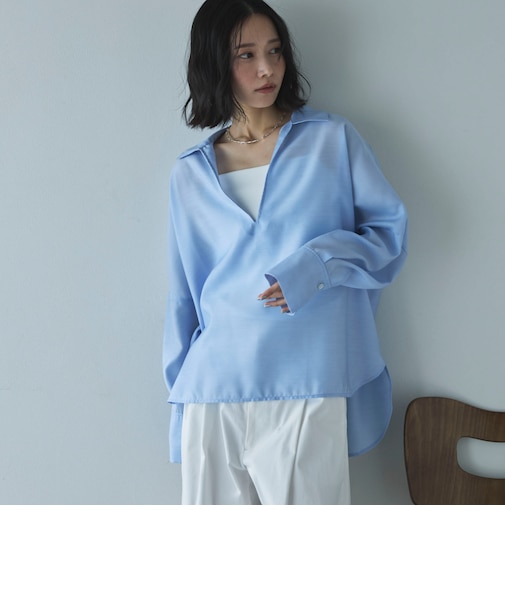 麻調シアースキッパーブラウス