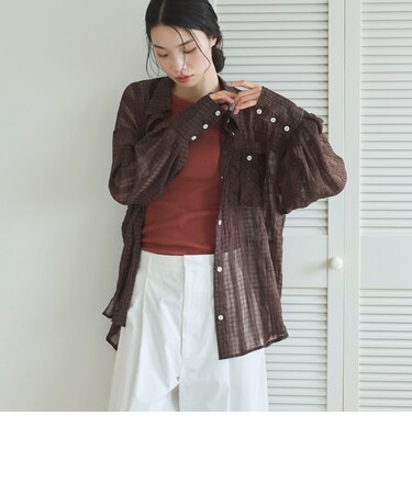 チェックシアーボリュームスリーブシャツ