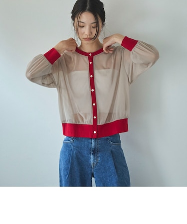 バイカラーシアーカーディガン