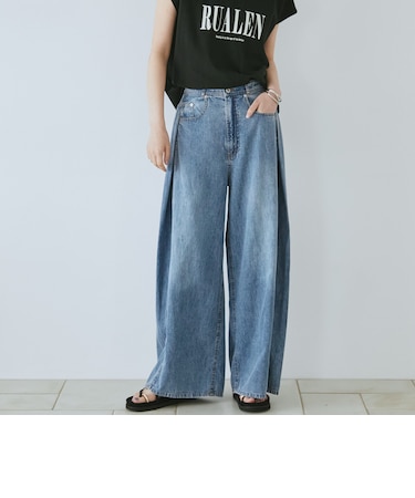 コットンリネンワイドデニムパンツ