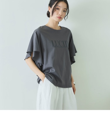 袖フリルプリントＴシャツ