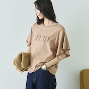 袖フリルプリントTシャツ
