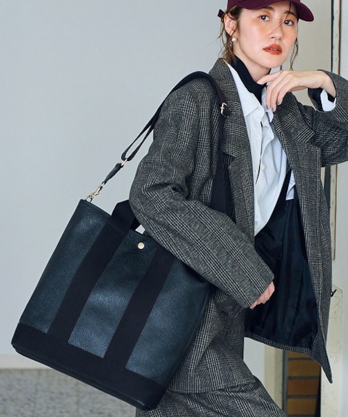 [ブレス トプカピ] Breath TOPKAPI スコッチグレイン ネオレザー 縦型 A4 トート バッグ ショルダー付き L【キズ 雨 にも強い】