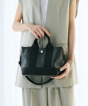 【BREATH TOPKAPI】 スコッチグレイン ネオレザー ミニ トート バッグ ショルダー付き S