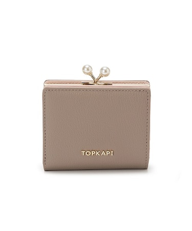 【TOPKAPI】シュリンクレザー パール がま口 二つ折り 財布