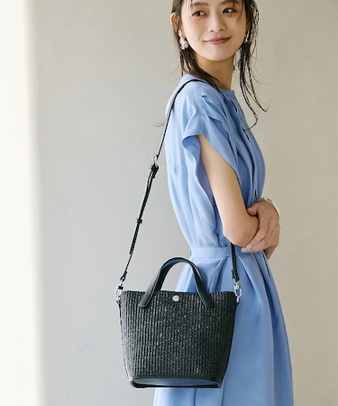 【Breath TOPKAPI】レザーハンドル ショルダー付き トート カゴバッグ