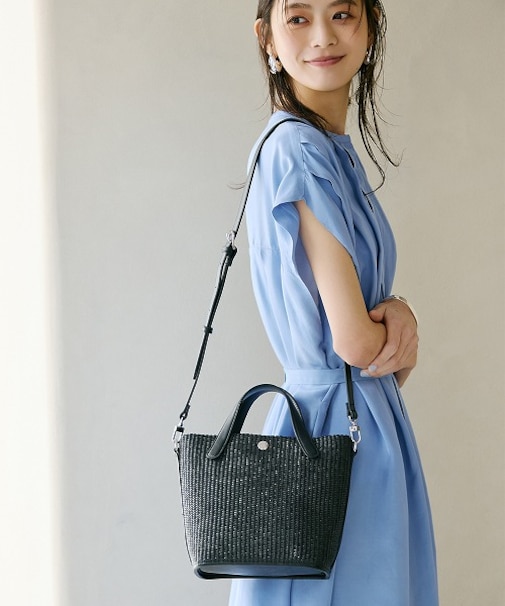 【Breath TOPKAPI】レザーハンドル ショルダー付き トート カゴバッグ