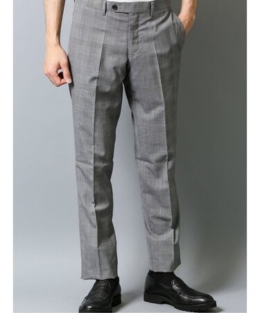 タカキュー クールマックス/COOLMAX ウール混グレンチェック柄スラックス