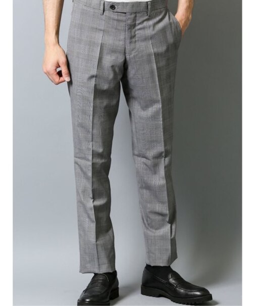 タカキュー クールマックス/COOLMAX ウール混グレンチェック柄スラックス