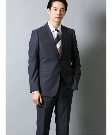 レノマ オム 光沢ストレッチ 2ボタン2ピース ビジネスセットアップスーツ オーバーペン 紺