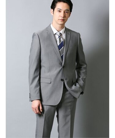 レノマ オム 光沢ストレッチ 2ボタン2ピース ビジネスセットアップスーツ ジオメトリック グレー