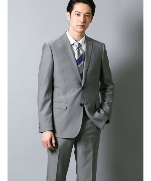 レノマ オム 光沢ストレッチ 2ボタン2ピース ビジネスセットアップスーツ ジオメトリック グレー
