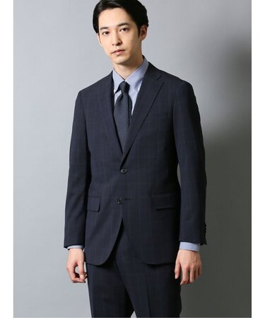タカキュー ストレッチウォッシャブル 2ボタン2パンツ ビジネスセットアップスーツ チェック紺