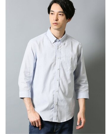 タカキュー リネン混ハケ目 ボタンダウン7分袖シャツ