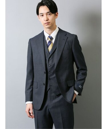 アレキサンダージュリアン マルゾット/MARZOTTO リネンルック 2ボタン3ピース ビジネスセットアップスーツ 紺