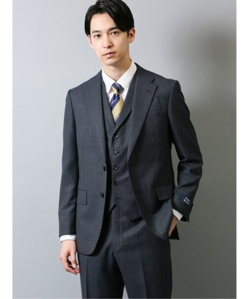 アレキサンダージュリアン マルゾット/MARZOTTO リネンルック 2ボタン3ピース ビジネスセットアップスーツ 紺