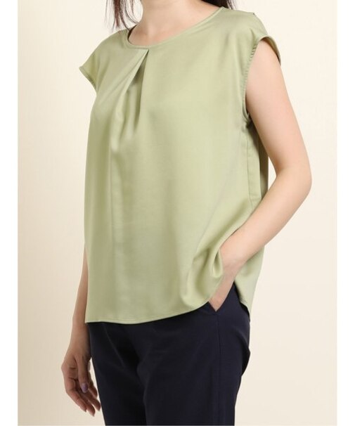 m.f.エディトリアル ジョーゼット後ろフリル半袖プルオーバーブラウス