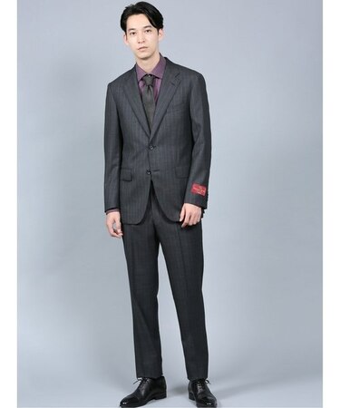 アレキサンダージュリアン シルク混 SUPER140'S 2ボタン 3ピーススーツ ストライプグレー