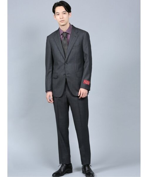 アレキサンダージュリアン シルク混 SUPER140'S 2ボタン 3ピーススーツ ストライプグレー