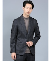 タカキュー プリントジャージ セットアップ2ボタンジャケット チェック紺