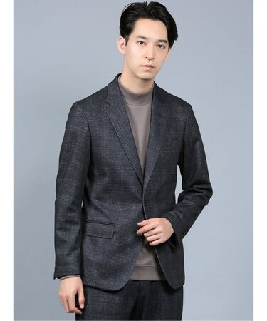 タカキュー プリントジャージ セットアップ2ボタンジャケット チェック紺