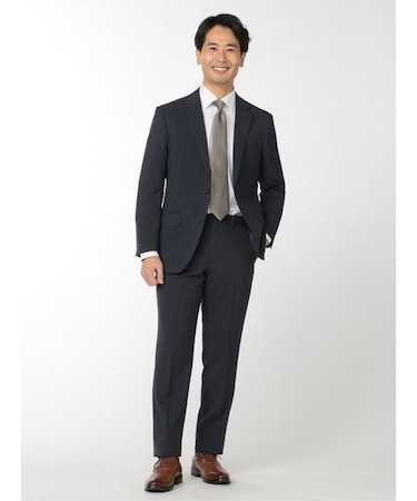 タカキュー ストレッチウォッシャブル 2ボタン2ピース ビジネスセットアップスーツ チェック紺