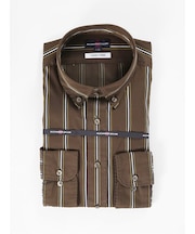 アレキサンダージュリアン スーピマコットン ツイルストライプ ボタンダウン ビジネスドレス長袖シャツ 