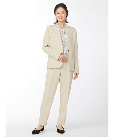 m.f.エディトリアル ダブルクロス Vカラー1ボタンジャケット＋パンツ ライトグレー