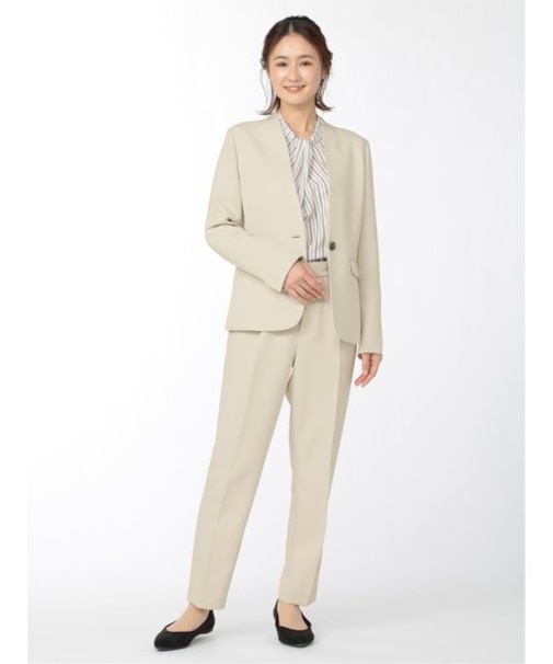 m.f.エディトリアル ダブルクロス Vカラー1ボタンジャケット＋パンツ ライトグレー