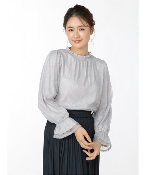 m.f.エディトリアル レースハイネック 長袖プルオーバーブラウス