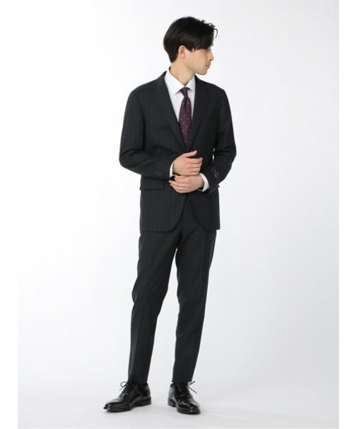 アレキサンダージュリアン ウール100% SUPER140'S 2ボタン2ピース ビジネスセットアップスーツ 組織グレー