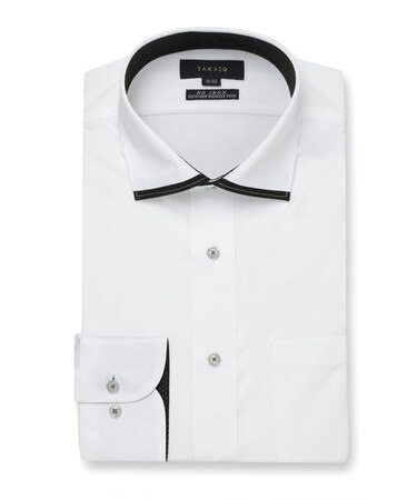 タカキュー ノーアイロンストレッチ ワイドカラー ビジネスドレス長袖ニットシャツ