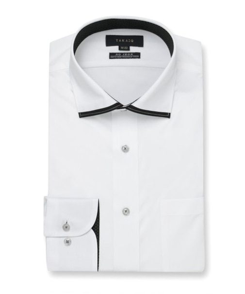 タカキュー ノーアイロンストレッチ ワイドカラー ビジネスドレス長袖ニットシャツ