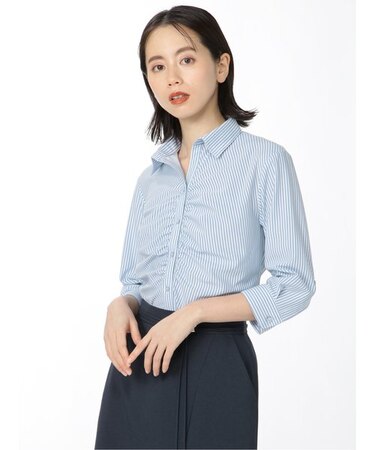 m.f.エディトリアル ノーアイロンストレッチ レギュラーカラースキッパー 7分袖ニットシャツ