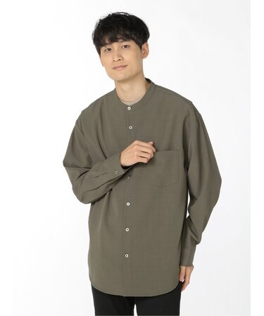 タカキュー ストレッチ バンドカラー長袖シャツ