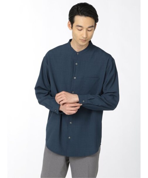 タカキュー ストレッチ バンドカラー長袖シャツ