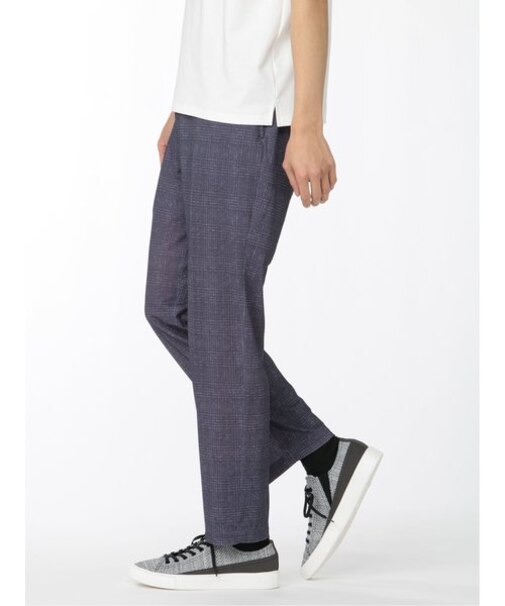 タカキュー スーパーストレッチ セットアップ スリムパンツ チェック青