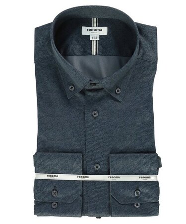 レノマ オム ノーアイロンストレッチ ボタンダウン ビジネスドレス長袖ニットシャツ