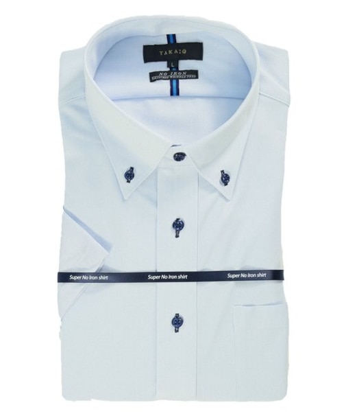 タカキュー ノーアイロンストレッチ ボタンダウン ビジネスドレス半袖ニットシャツ