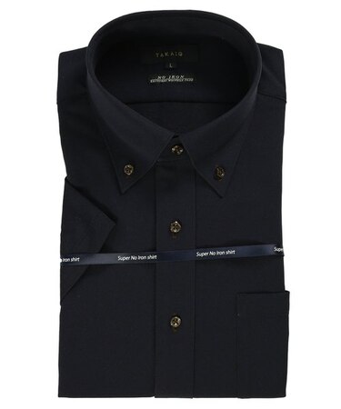 タカキュー ノーアイロンストレッチ ボタンダウン ビジネスドレス半袖ニットシャツ