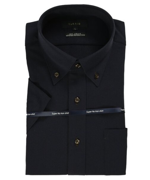 タカキュー ノーアイロンストレッチ ボタンダウン ビジネスドレス半袖ニットシャツ