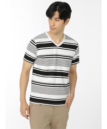 タカキュー リップルボーダー Vネック半袖Ｔシャツ