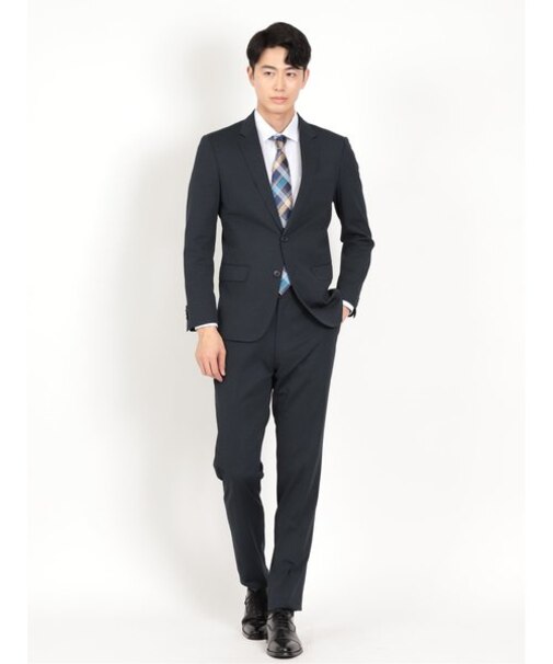 タカキュー ドッツジャージ 2ボタン2ピース ビジネスセットアップスーツ メランジ紺